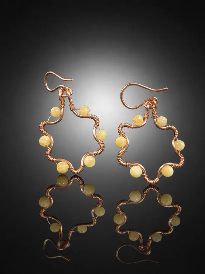 Handmade Copper Wire-Wrapped Beaded Hoop Earrings