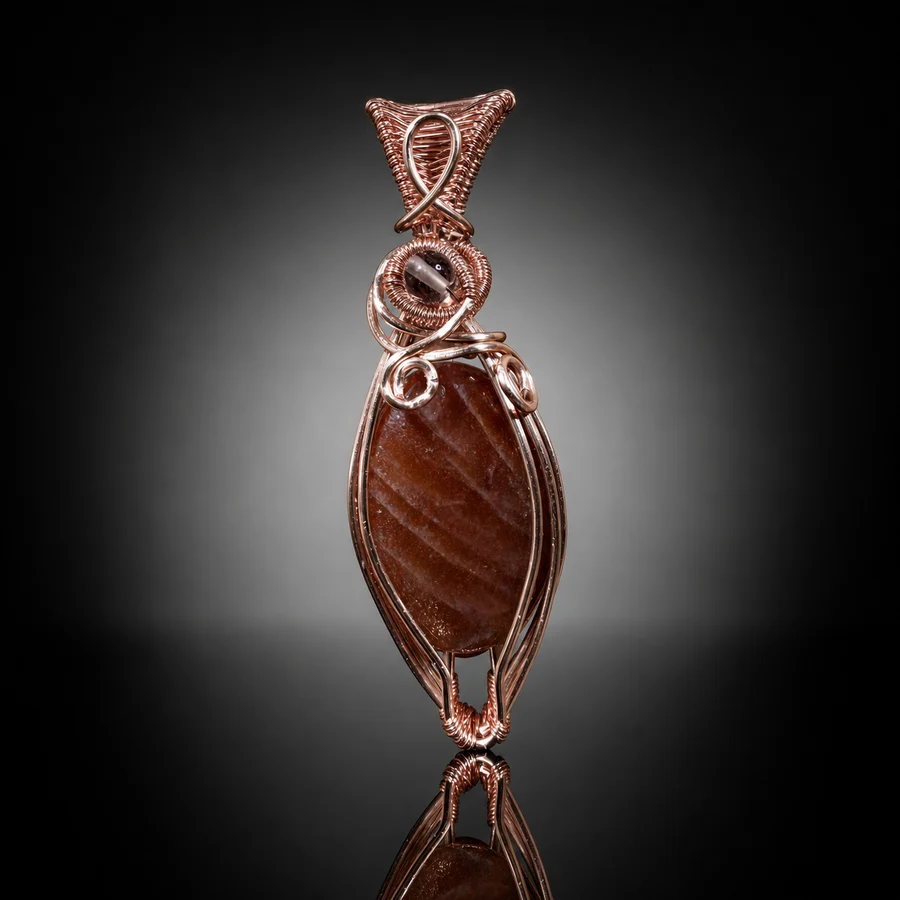 Sunstone Pendant — Silver Plated Rose Gold with Smoky Quartz